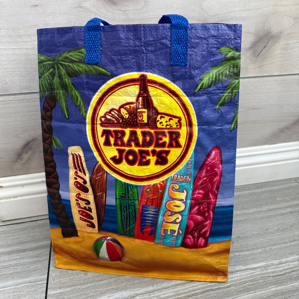 Trader Joes Blue Reusable Surf Board Shopping Bag Tote Collectible Rare